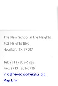 The New School In The Heights | 403 Heights Blvd. | Houston Texas 77008 | 713-802-1256 | 713-802-0715 | info@thenewmiddleschool.com